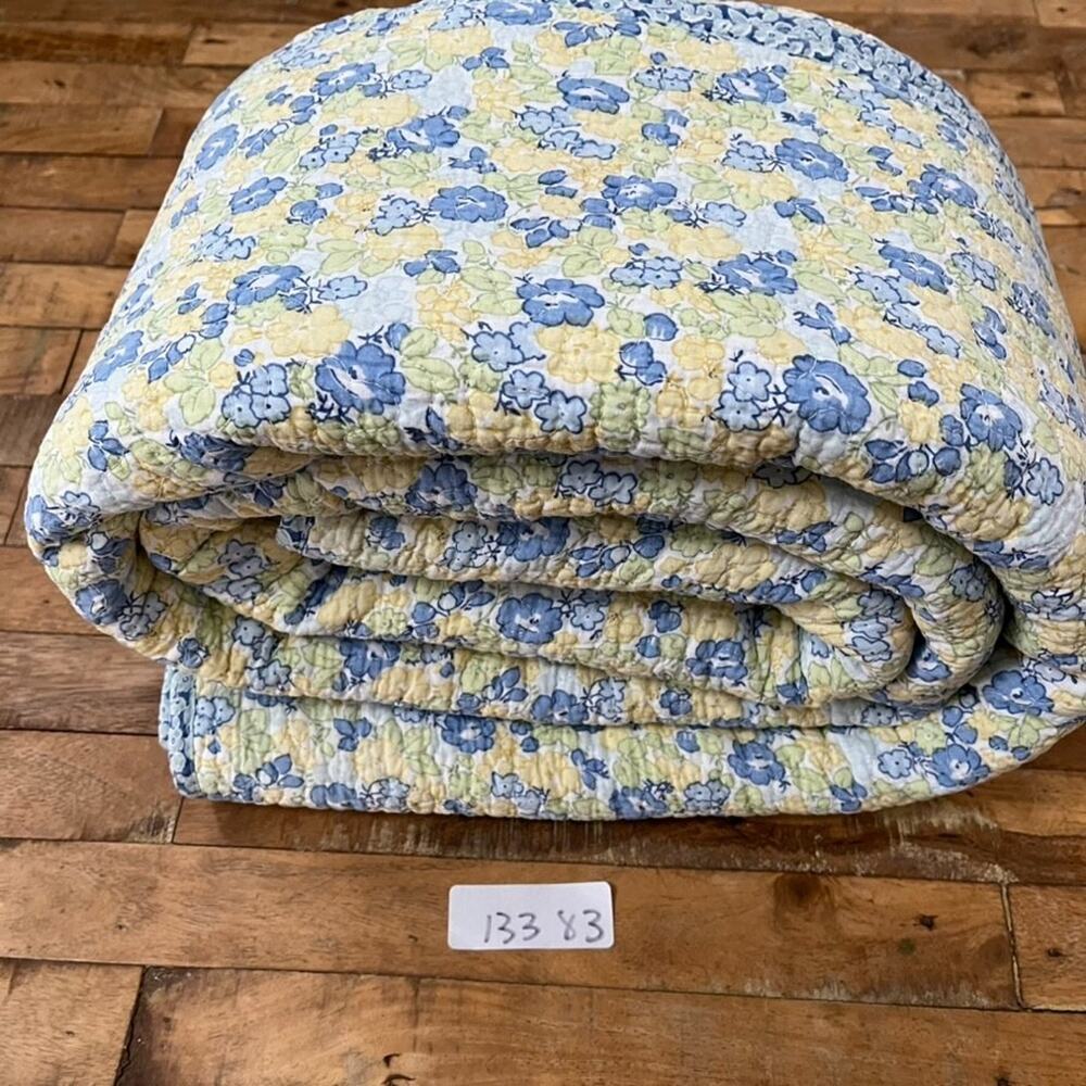 VTG Light Yellow Floral Quilted Cotton Bedspread Coverlet 83 x 64 French Country - Picture 6 of 6